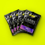Four NOBONK Grape sachets fanned out on a chartreuse background