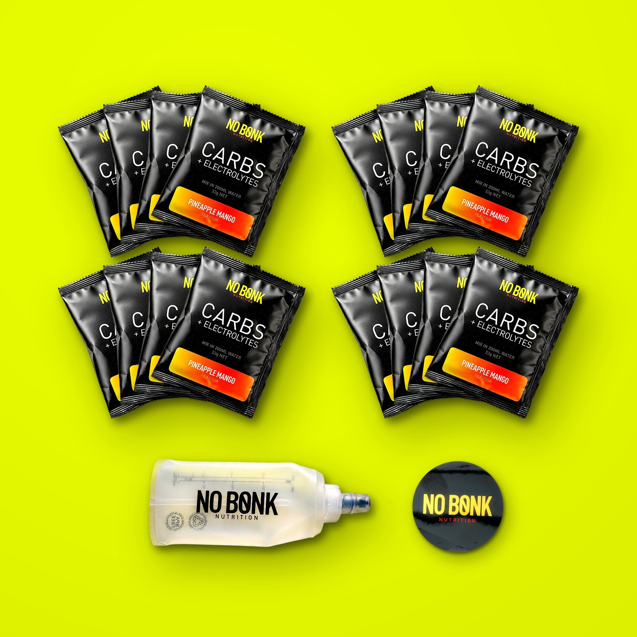 NOBONK Season Starter, sixteen Pineapple Mango sachets with soft flask